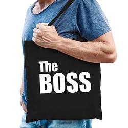 Foto van The boss tas / shopper zwart katoen met witte tekst voor heren - feest boodschappentassen