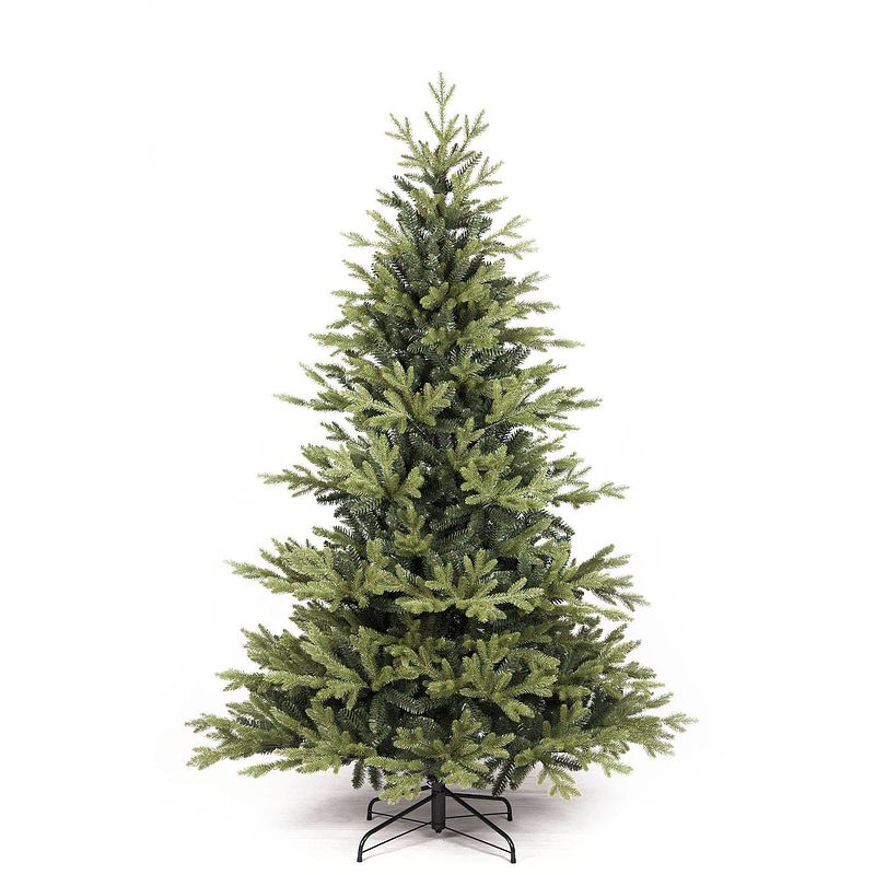 Foto van Sherwood kunstkerstboom - 180 cm - groen - ø 127 cm - 2.166 tips - metalen voet