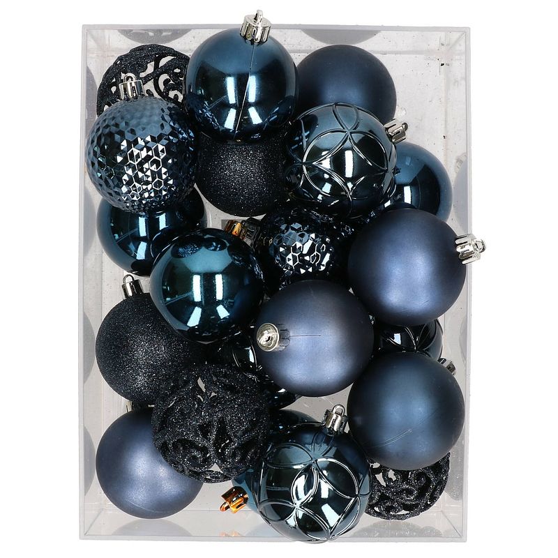 Foto van 37x stuks kunststof kerstballen nachtblauw 6 cm - kerstbal