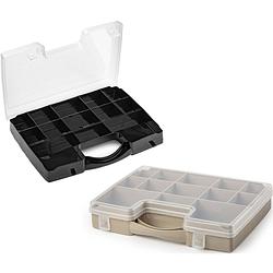 Foto van Forte plastics - opberg vakjes doos/sorteerbox - 13-vaks kunststof - 27 x 20 x 3 cm - zwart/taupe - opbergbox