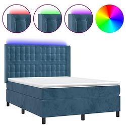 Foto van The living store boxspring - fluweel - led - pocketvering - huidvriendelijk - donkerblauw - 203x147x118/128 cm -