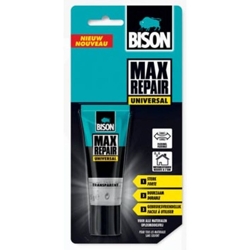 Foto van Bison lijm max repair universal, blister met tube van 45 g
