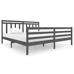 Foto van The living store bedframe grenenhout - grijs - 205.5 x 206 x 100 cm - voor 200 x 200 cm matras