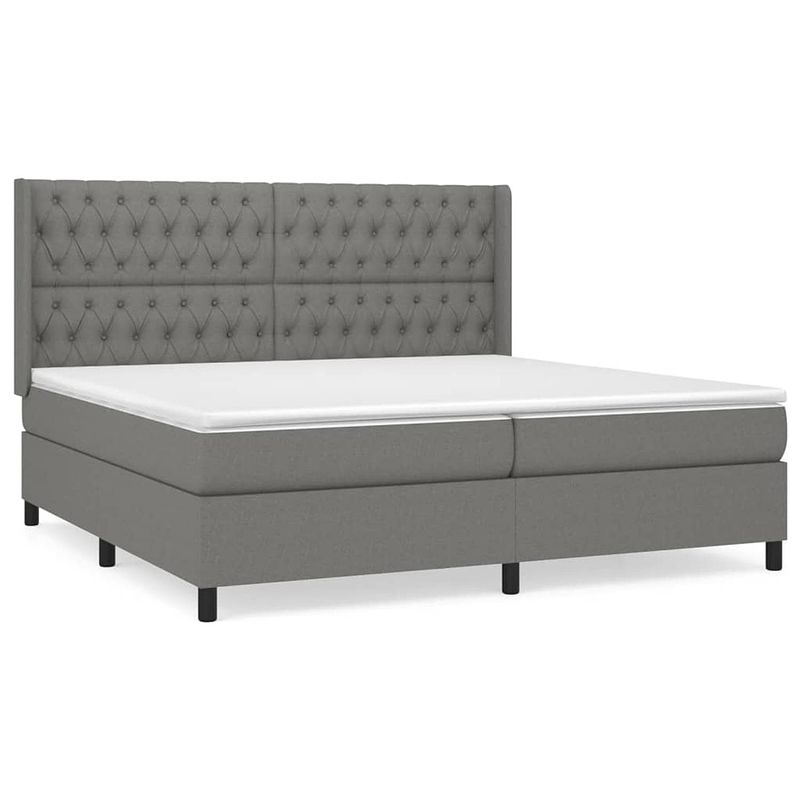 Foto van The living store boxspringbed - - bed - 203 x 203 x 118/128 cm - donkergrijs - stof (100% polyester)