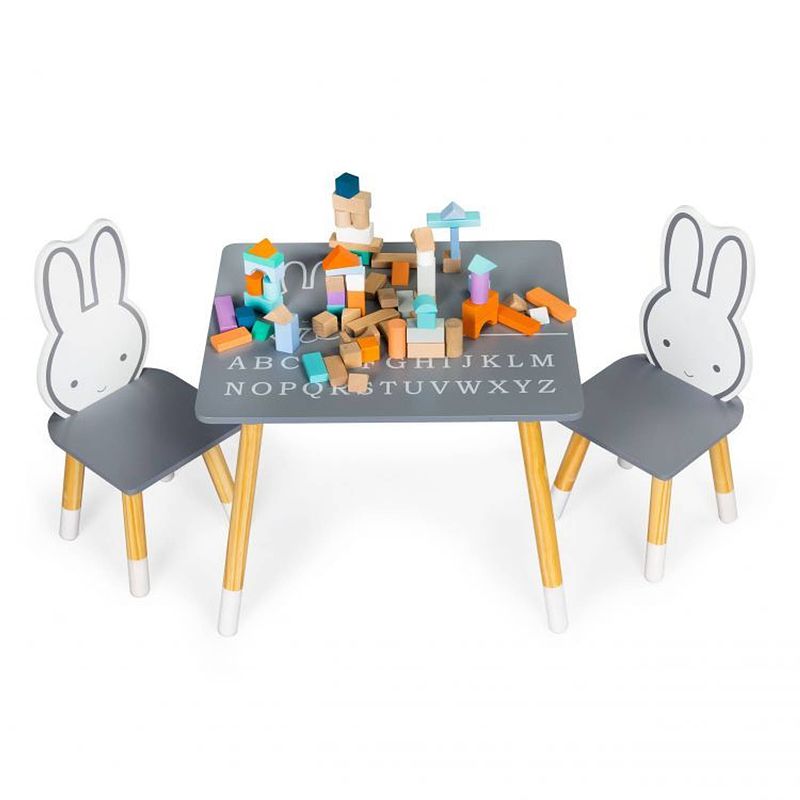Foto van Konijn kindertafel met 2 stoeltjes grijs
