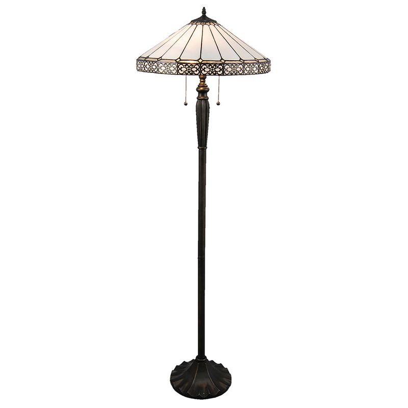 Foto van Lumilamp tiffany vloerlamp 5ll-5210 ø 51*160 cm e27/max 2*60w - wit, bruin glas in lood wit staande lamp staanlamp