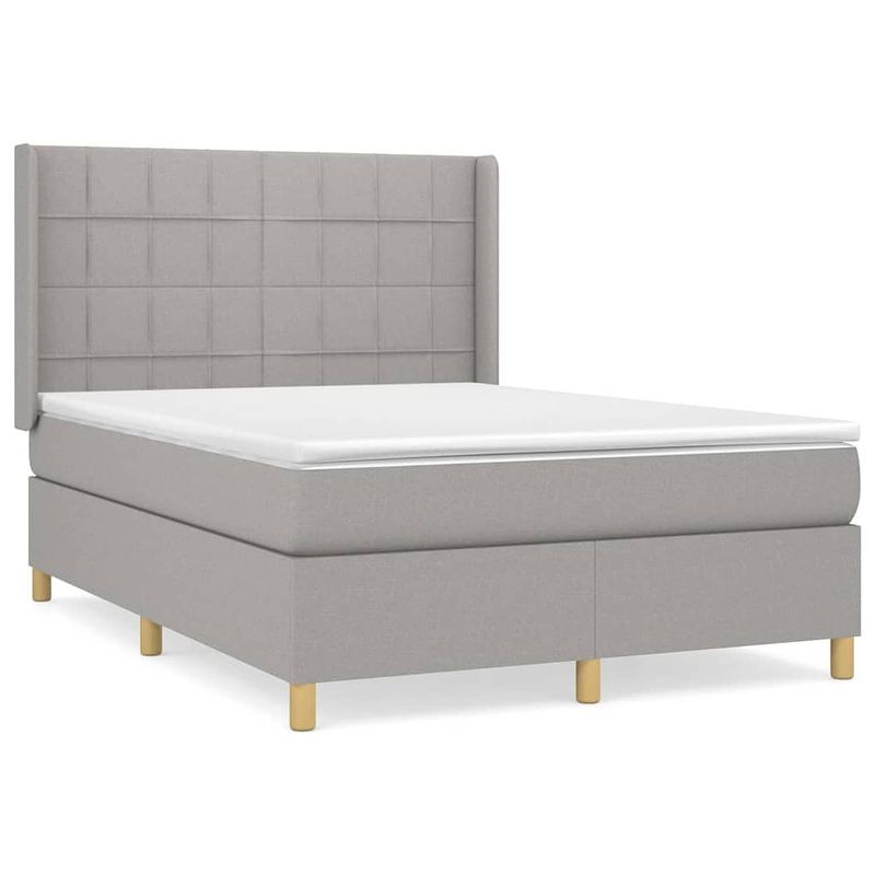 Foto van The living store boxspringbed - lichtgrijs - 193 x 147 x 118/128 cm - pocketvering matras - middelharde ondersteuning