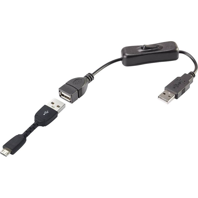 Foto van Renkforce usb-kabel usb 2.0 usb-a stekker, usb-micro-b stekker 25.00 cm zwart incl. aan/uitschakelaar, vergulde steekcontacten rf-3346626