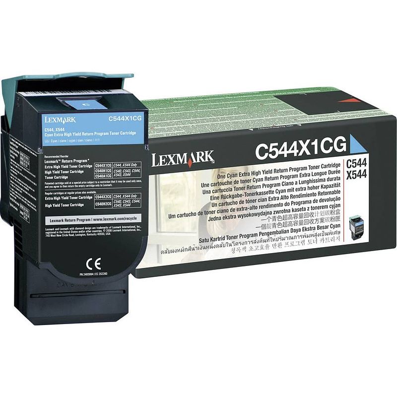 Foto van Lexmark recycling toner c544 c546 x544 x546 x548 c544x1cg origineel cyaan 4000 bladzijden