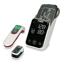 Foto van Gezondheidsmonitoring thuis set, bloeddrukmeter, saturatiemeter en infrarood thermometer fysic