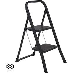 Foto van Infinity goods stevige huishoudtrap 2 treden - keukentrap inklapbaar - anti-slip - trap ladder - opvouwbaar - metaal -