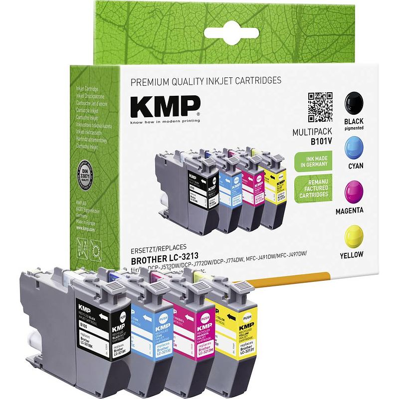 Foto van Kmp inkt combipack vervangt brother lc-3213val compatibel combipack zwart, cyaan, magenta, geel b101v 1539,4005