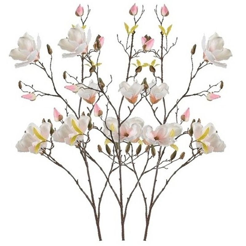 Foto van 3x creme magnolia kunstbloemen tak 105 cm - kunstbloemen