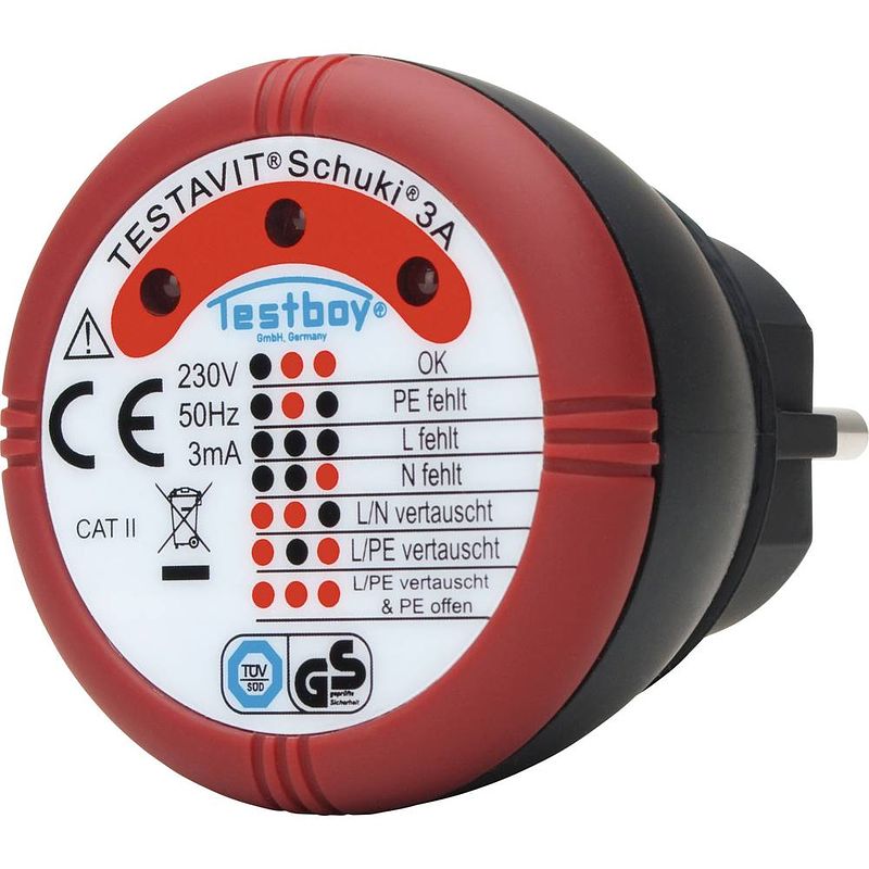 Foto van Testboy schuki® 3a stopcontacttester cat ii 300 v led