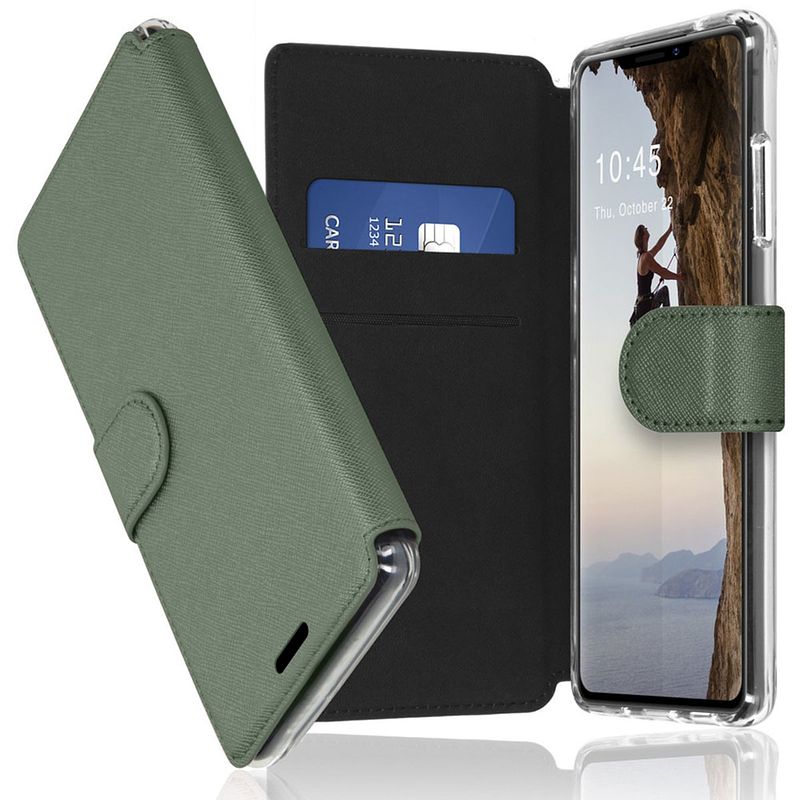 Foto van Accezz xtreme wallet voor apple iphone 13 telefoonhoesje groen