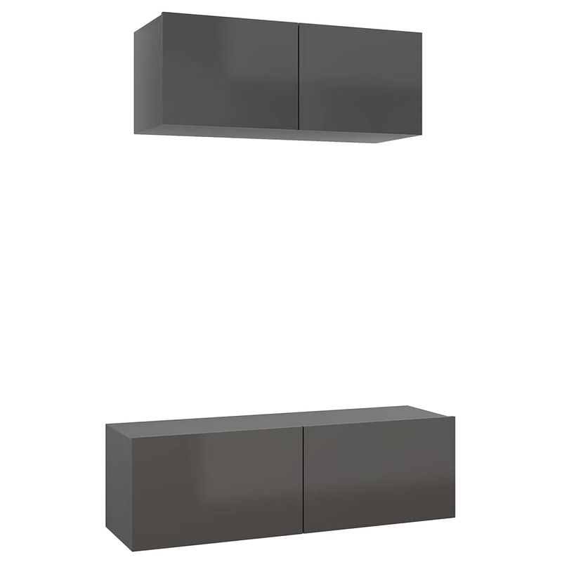 Foto van The living store tv-meubelset - hoogglans grijs - spaanplaat - 100 x 30 x 30 cm - 80 x 30 x 30 cm