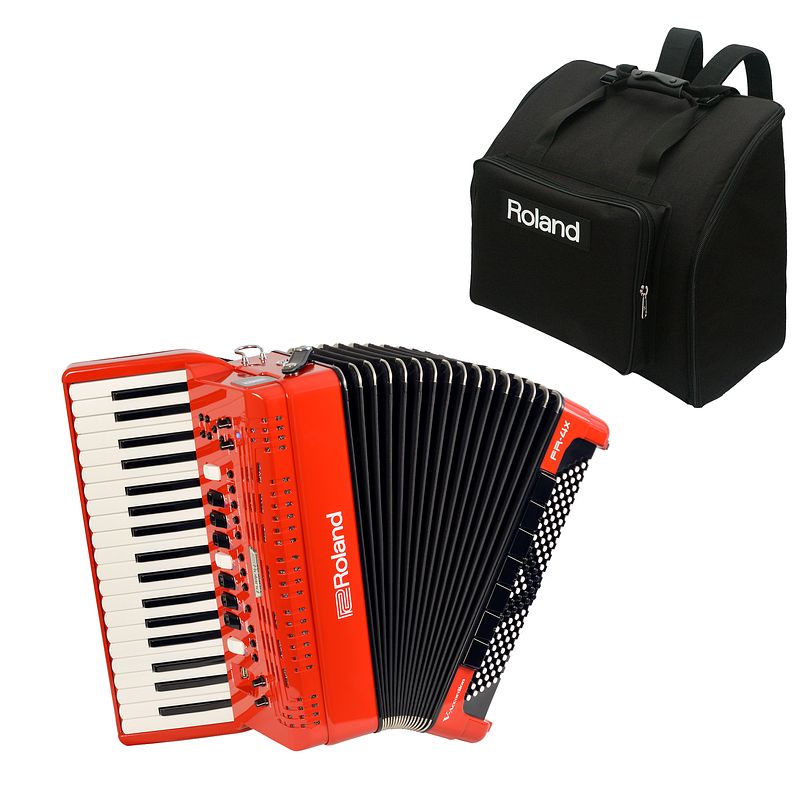 Foto van Roland fr-4x-rd v-accordion pianoklavier rood met gratis tas