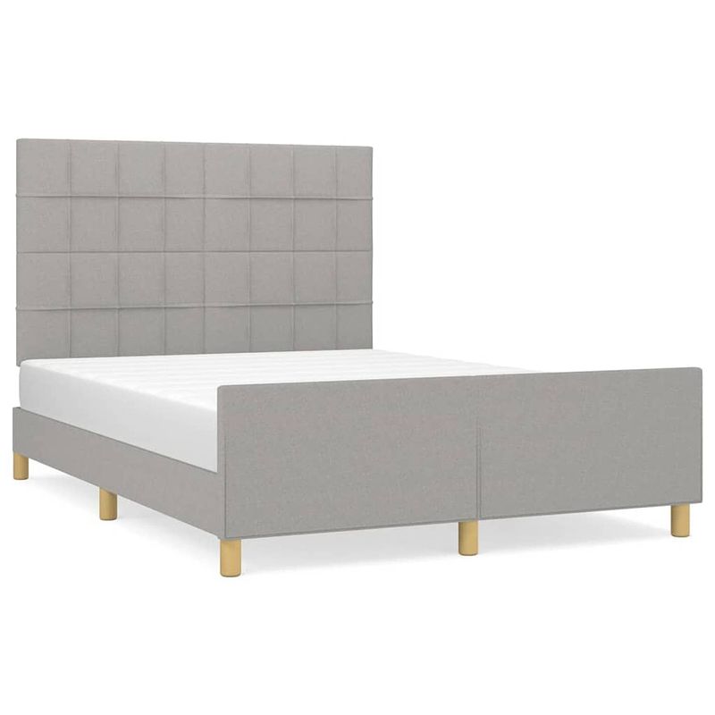 Foto van The living store bedframe - niet gespecificeerd - bedframes - 203x146x118/128 - lichtgrijs - stof (100% polyester) -