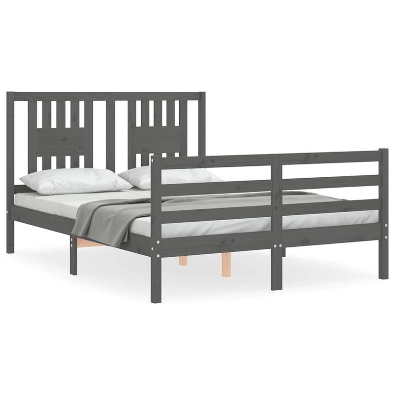 Foto van The living store bedframe grenenhout - grijs - 205.5 x 145.5 x 100 cm - multiplex lattenbodem - matras niet inbegrepen