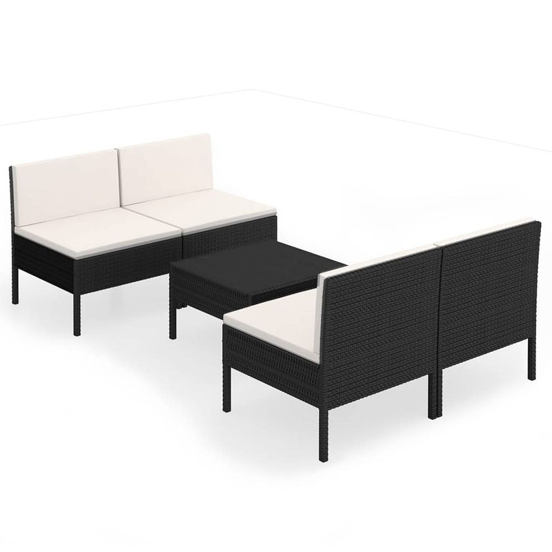 Foto van Vidaxl 5-delige loungeset met kussens poly rattan zwart