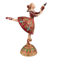 Foto van Clayre & eef beeld ballerina 21 cm rood groen kunststof kerstdecoratie beeld decoratie decoratieve accessoires rood