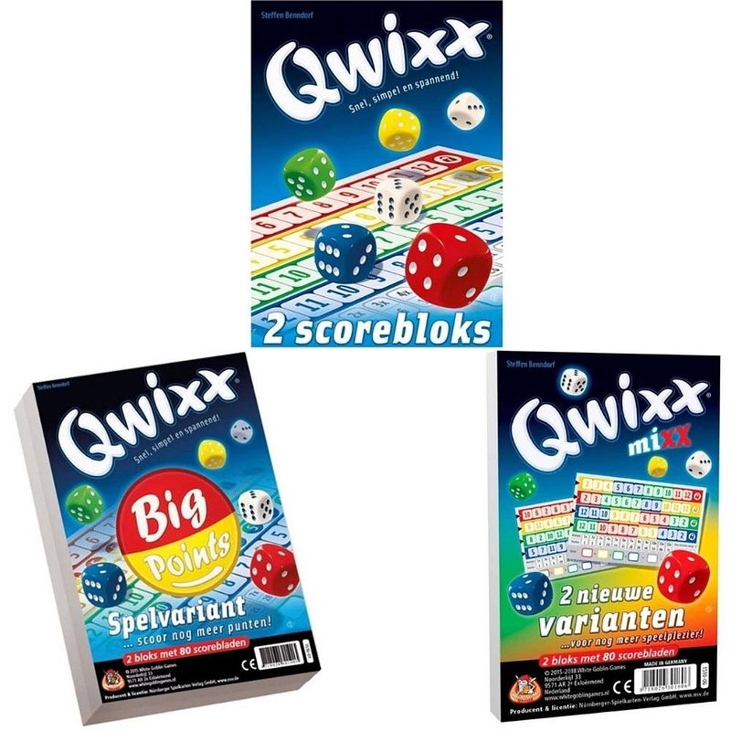 Foto van Spellenbundel - 3 stuks - dobbelspel - qwixx scoreblocks & qwixx big points & qwixx mixx