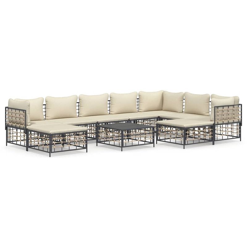 Foto van The living store 10-delige loungeset met kussens poly rattan antracietkleurig - loungebank