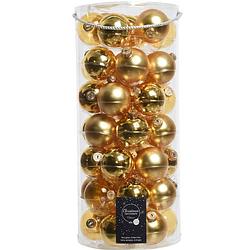 Foto van Tube met 49 gouden kerstballen van glas 6 cm - kerstbal