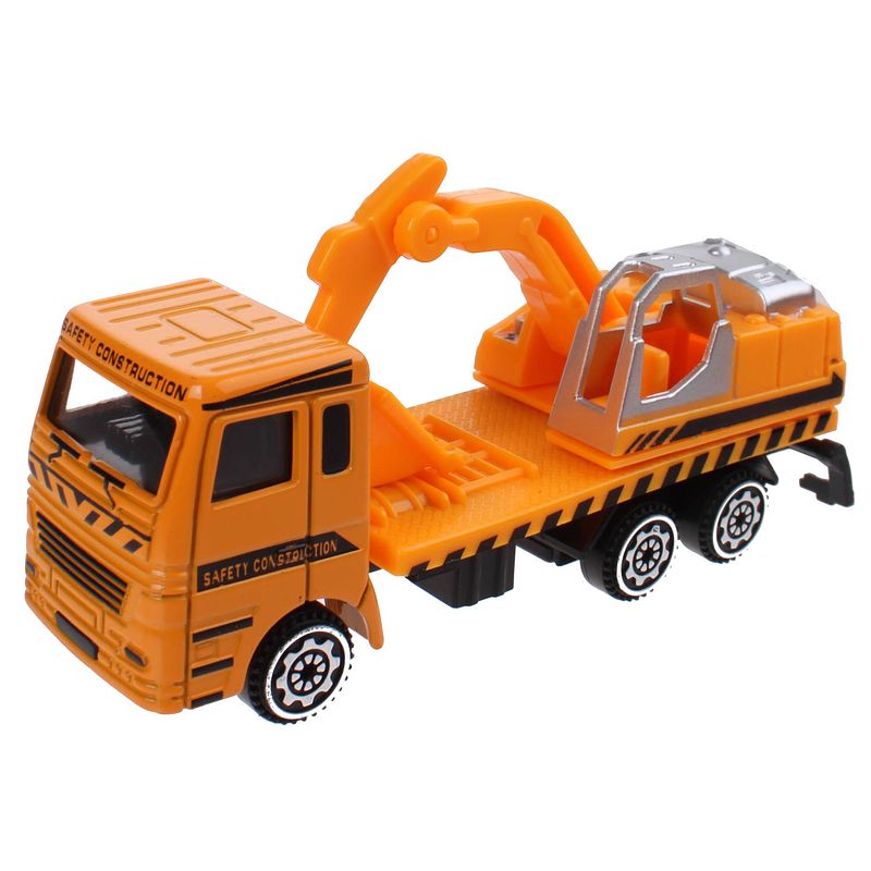 Foto van Jonotoys vrachtwagen met kraan die-cast 11 cm oranje/zilver