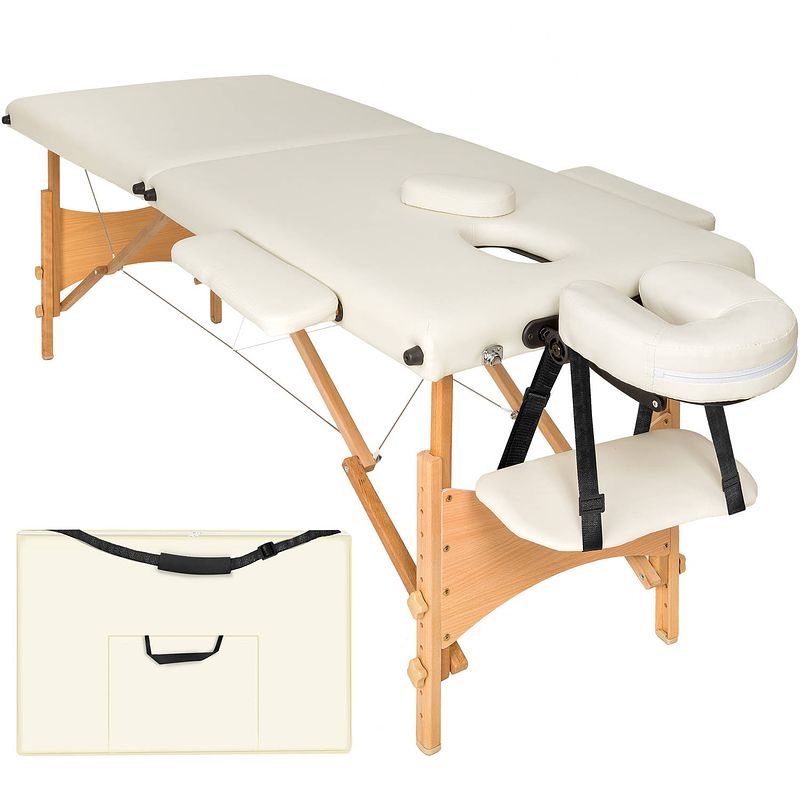 Foto van 2 zones mobiele massagetafel beige - 5cm + draagtas - 401462