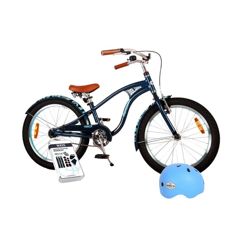 Foto van Volare kinderfiets miracle cruiser - 2- inch - mat blauw - inclusief fietshelm & accessoires