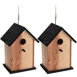 Foto van 2x stuks vogelhuisje/nestkastje zwart/naturel hout 22 cm - vogelhuisjes