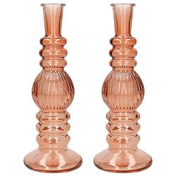 Foto van Ideas 4 seasons bloemenvaas florence - 2x - oranje glas - ribbel - d8,5 x h23 cm - vazen