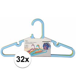 Foto van 32x kledinghangers voor kinder/babykleding blauw/groen/oranje 29 x 0,2 x 15 cm - kledinghangers