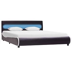 Foto van The living store bedframe - kunstleren bekleding - 217 x 146 x 69 cm - led-strip - zwart