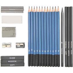 Foto van Rx goods professioneel 26-delige potloden tekenset incl. tekenpotloden, schetspotloden & accessoires - tekenen