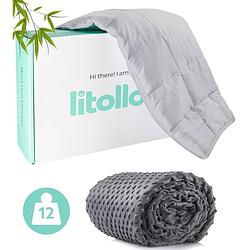 Foto van Litollo verzwaringsdeken 12 kg met fleece buitenhoes - weighted blanket - duurzaam bamboe materiaal - grijs -