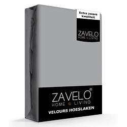 Foto van Zavelo hoeslaken velours grijs - fluweel zacht - 30 cm hoekhoogte - rondom elastiek - velvet -lits-jumeaux (190/200x2...