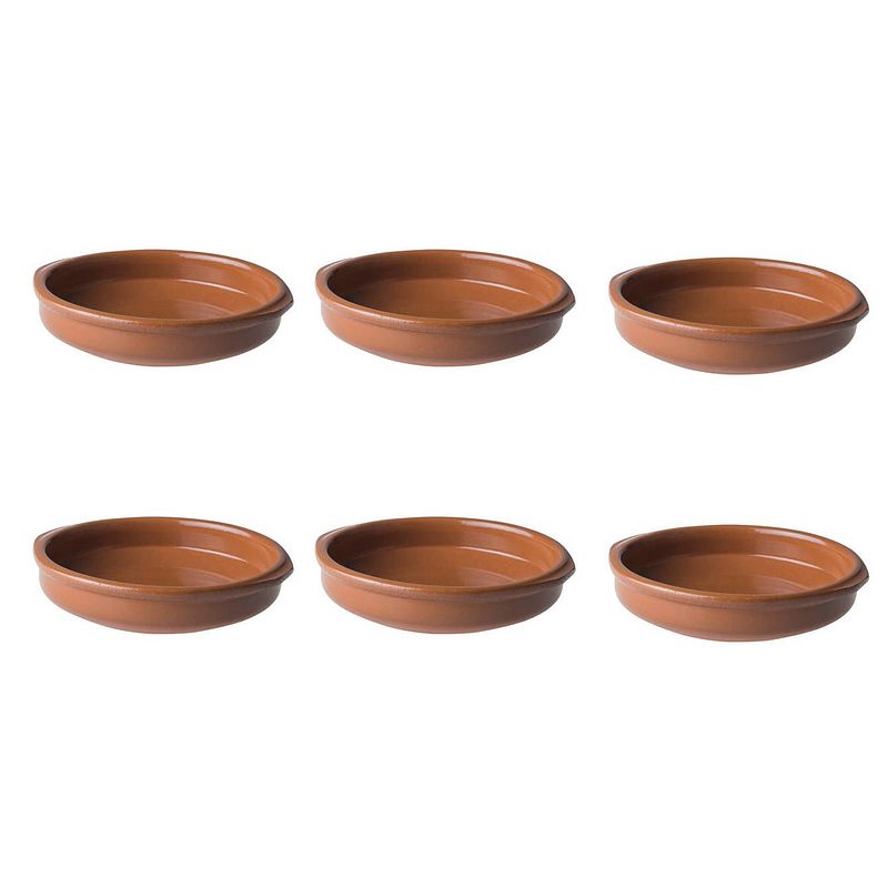 Foto van Set van 6x tapas schaaltjes terracotta 14 x 2,5 cm ovenbestendig - ovenschaaltjes - creme brulee schaaltjes