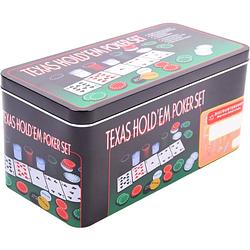 Foto van Texas hold em poker - blackjack set - pro pokerset met 200 poker chips - pokerkaarten cards - speelkleed