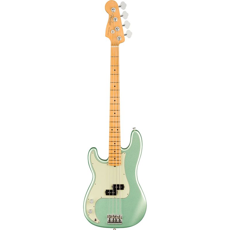 Foto van Fender american professional ii precision bass lh mn mystic surf green linkshandige elektrische basgitaar met koffer