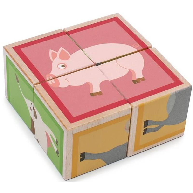 Foto van Scratch blokkenpuzzel boerderijdieren junior 9 cm hout 4-delig