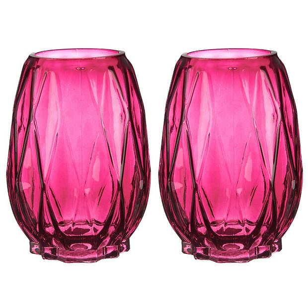 Foto van Bloemenvazen 2x stuks - luxe decoratie glas - roze - 13 x 19 cm - vazen