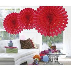 Foto van 3x honeycomb waaiers rood 45 cm - hangdecoratie