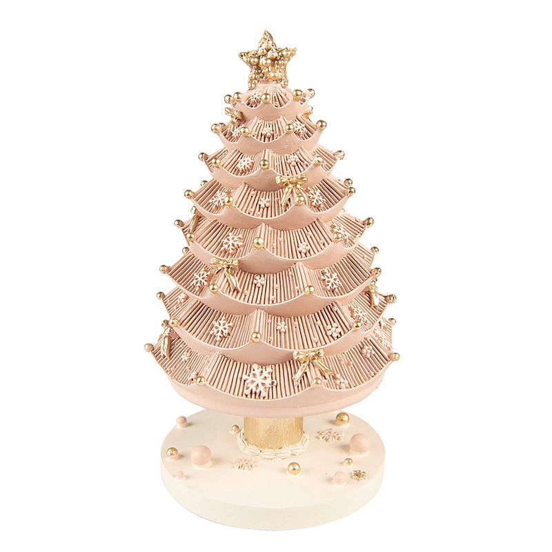 Foto van Haes deco - muziekdoos kerstboom ø 11x20 cm - roze - kerst figuur, kerstdecoratie