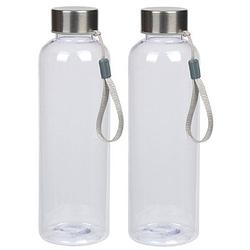 Foto van 2x transparante drinkflessen/waterflessen met rvs dop 550 ml - drinkflessen
