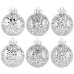 Foto van 6x glitter kerstballen zilver 8 cm kunststof kerstboom versiering/decoratie - kerstbal