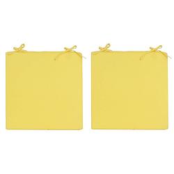 Foto van 2x stoelkussens voor binnen en buiten in de kleur geel 40 x 40 cm tuinkussens voor buitenstoelen. - sierkussens
