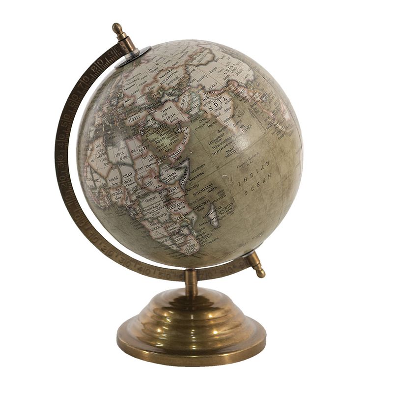 Foto van Clayre & eef wereldbol decoratie 22*22*30 cm groen hout metaal globe aardbol woonaccessoires groen globe aardbol