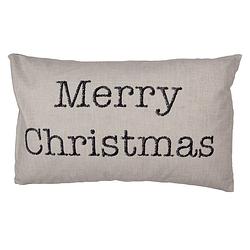 Foto van Clayre & eef kussenhoes 30x50 cm beige bruin polyester merry christmas sierkussenhoes beige sierkussenhoes